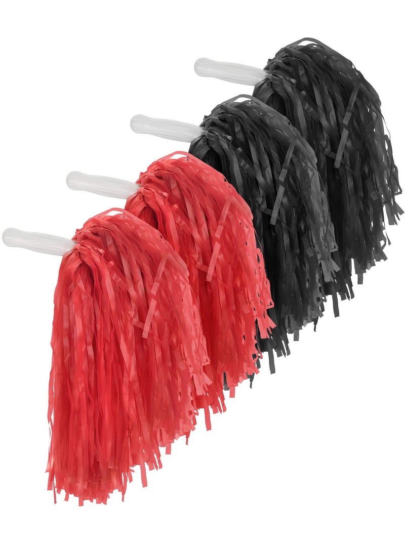 Pangda 12 Pack Cheerleading Pom Poms Sports Dance Cheer Plastic Pom Poms for Sports Team Spirit Cheering(Red and Black) - Image 1